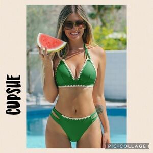 Cupshe Emerald Bikini with Cream Accents